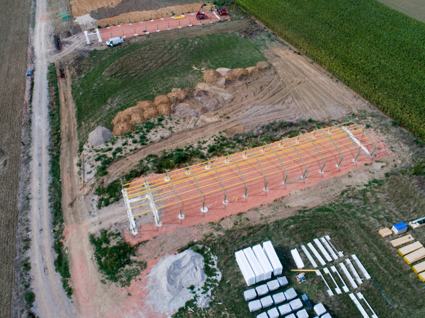 Vue aérienne drone chantier charpente bois