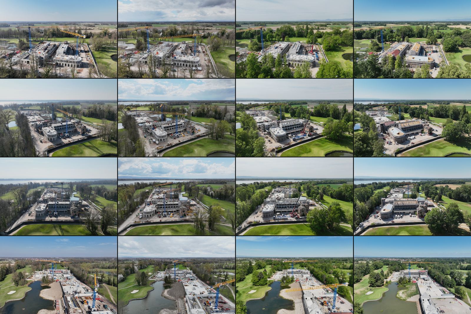 Golf du Kempferhof : quatre points de vue fixes photographiés par drone à quatre dates, de mars à l'été 2026